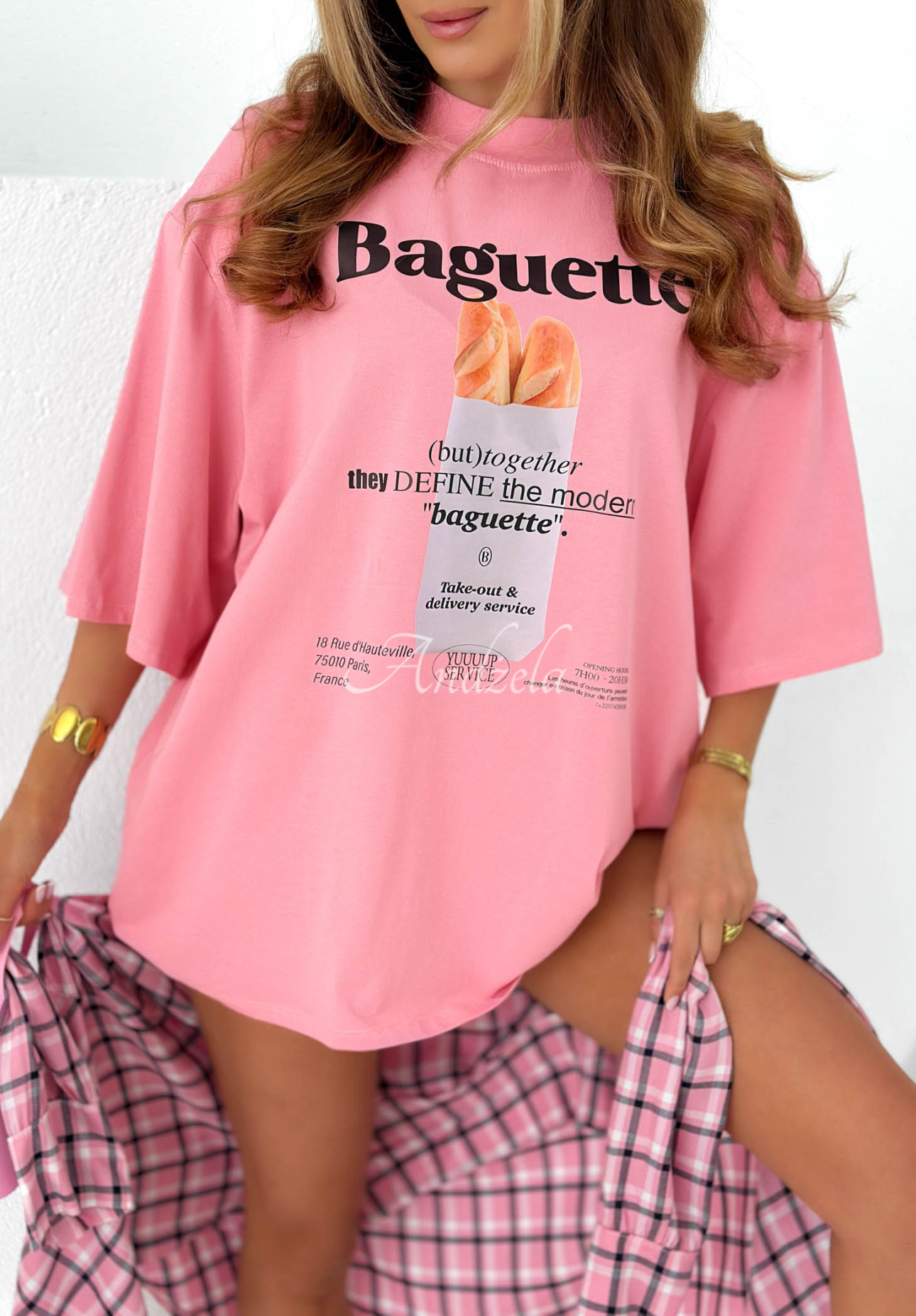 Bavlněné tričko s potiskem Baguette růžový