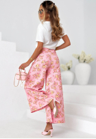 džínové  Kalhoty wide leg w kwiaty Flower Vibes růžové