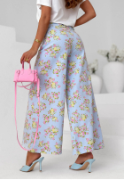 džínové  Kalhoty wide leg w kwiaty Flower Vibes růžové