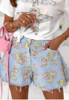 džínové  Kraťasy w kwiaty Sunny Flora bílé