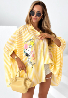 Oversizowa Košile w paski z nadrukami Happy Life žlutá