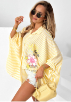 Oversizowa Košile w paski z nadrukami Happy Life žlutá