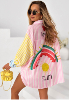 Košile w paski z haftami Sun & Stripes różowo-žlutá