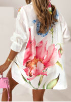 Asymetryczna Košile z nadrukiem Painted Flowers Bílá