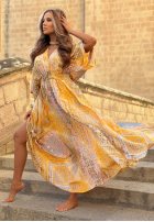 Wzorzysta Šaty maxi z szerokimi rękawami Summer Doll pistáciová
