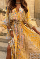 Wzorzysta Šaty maxi z szerokimi rękawami Summer Doll pistáciová