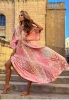 Wzorzysta Šaty maxi z szerokimi rękawami Summer Doll pistáciová