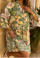 Rozkloszowana Šaty w kwiaty Island Bloom khaki