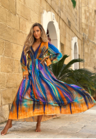 Wzorzysta Šaty maxi Sunset Ocean pomarańczowo-granátová