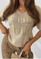 Svetr na krótki rękaw z nadrukiem Ciao Bella ecru