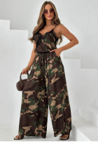 Wiskozowy top z koronką moro Fancy Cover khaki