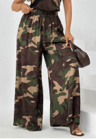 Wiskozowe Kalhoty wide leg moro Fancy Cover khaki