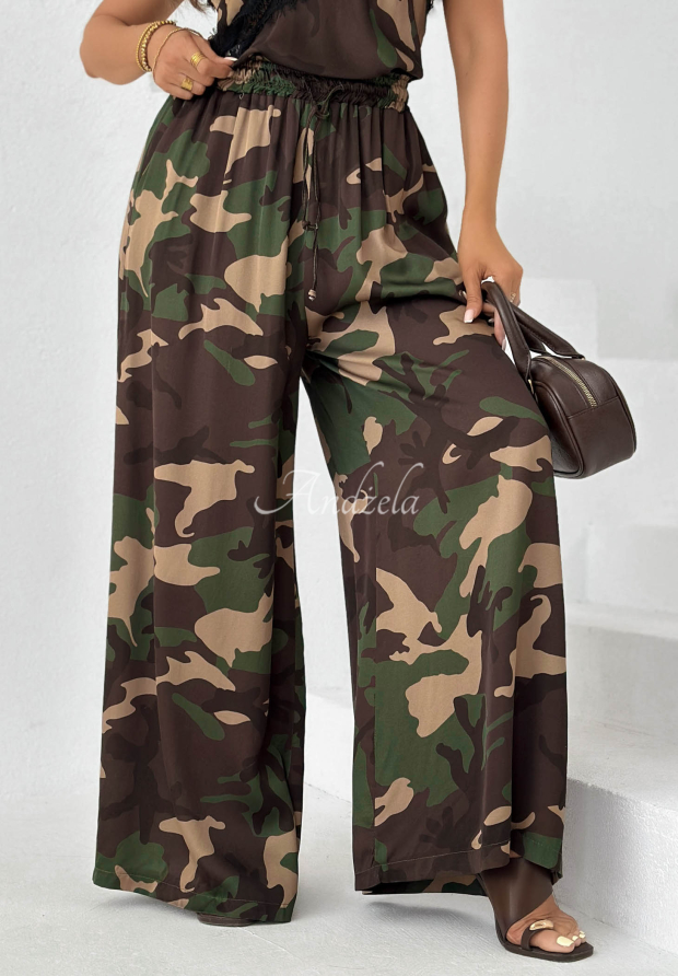 Visk&oacute;zov&eacute; kalhoty wide leg moro Fancy Cover khaki