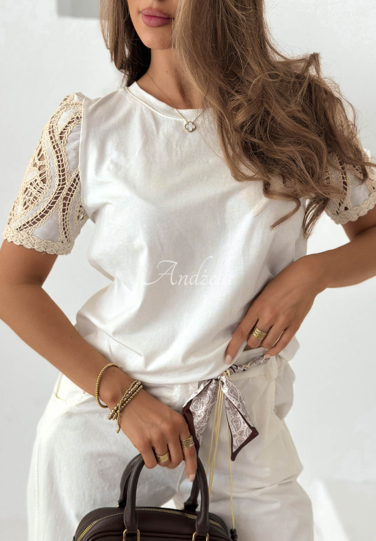 Bavlněné tričko s krajkou Sandy Dream Bílá