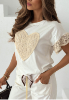 Tričko z koronką Lacy Heart Bílá