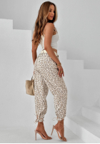 materiálové Kalhoty z paskiem w panterkę Tropical Trip béžové