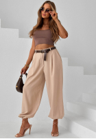 Eleganckie Kalhoty joggery z paskiem Desert City béžové