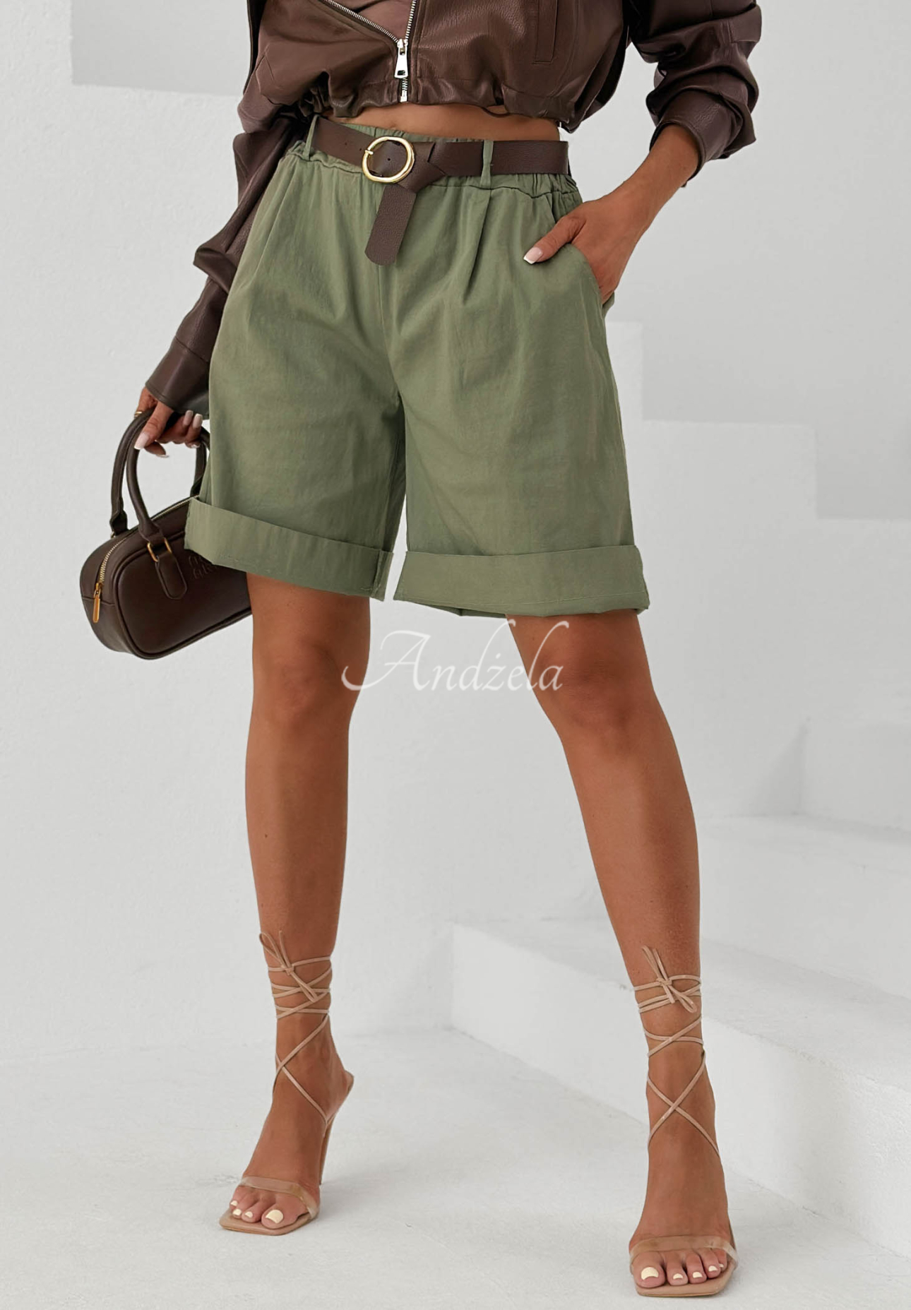 Bavlněné krátké šortky s páskem Sun Honey khaki