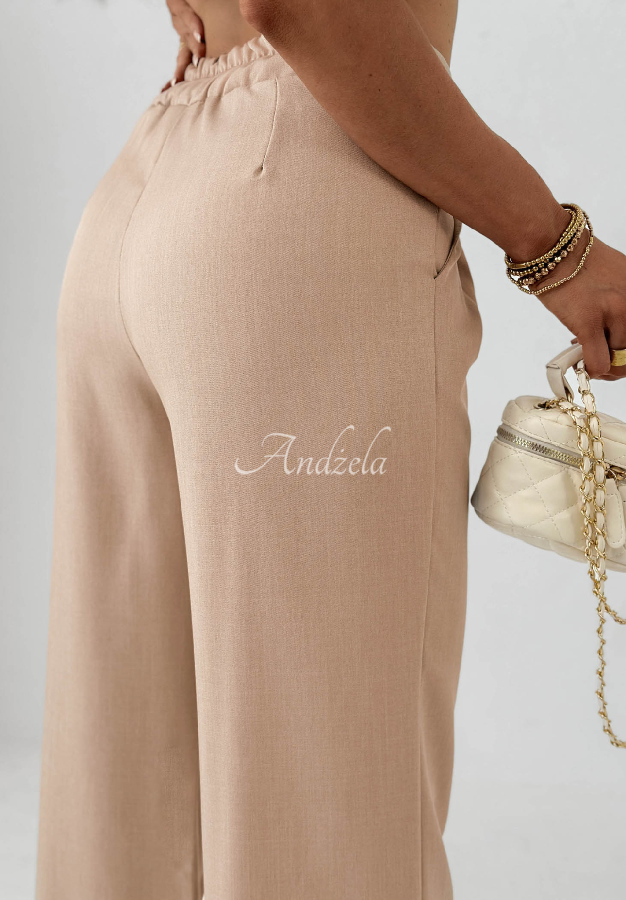 Látkové kalhoty wide leg s viskózou Sand Club béžové