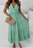 Šaty maxi na ramiączkach z falbankami Sunwave fuchsiová