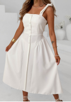 Šaty midi na wiązanych ramiączkach Sunset Aura Bílá