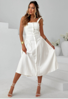 Šaty midi na wiązanych ramiączkach Sunset Aura Bílá