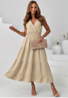 Šaty maxi na ramiączkach z falbankami Sunwave fuchsiová