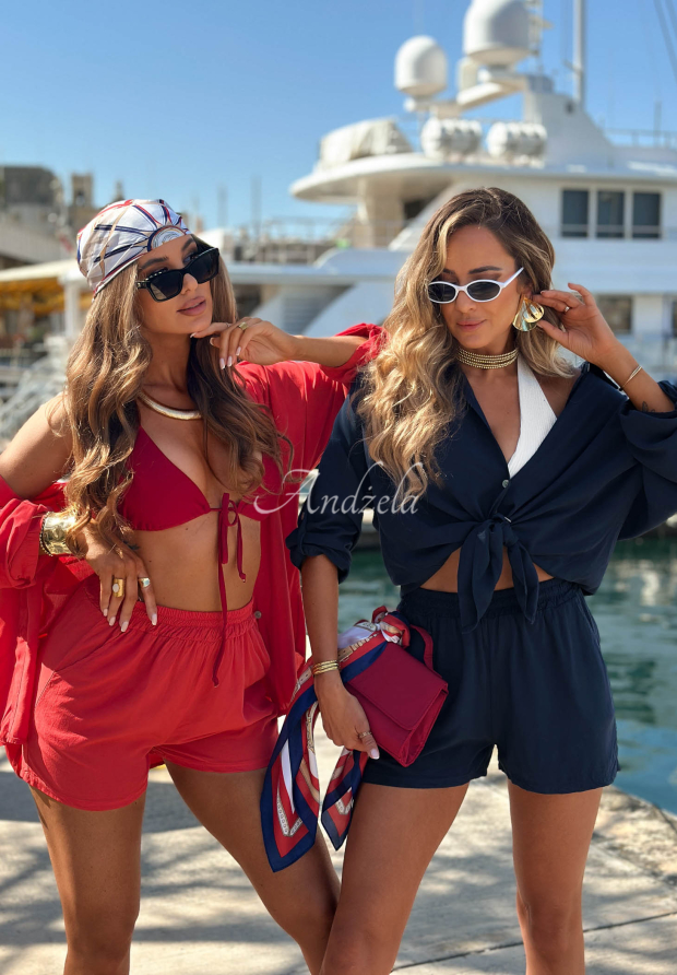 Visk&oacute;zov&aacute; souprava ko&scaron;ile a kr&aacute;tk&eacute; &scaron;ortky Summer Essence červen&yacute;