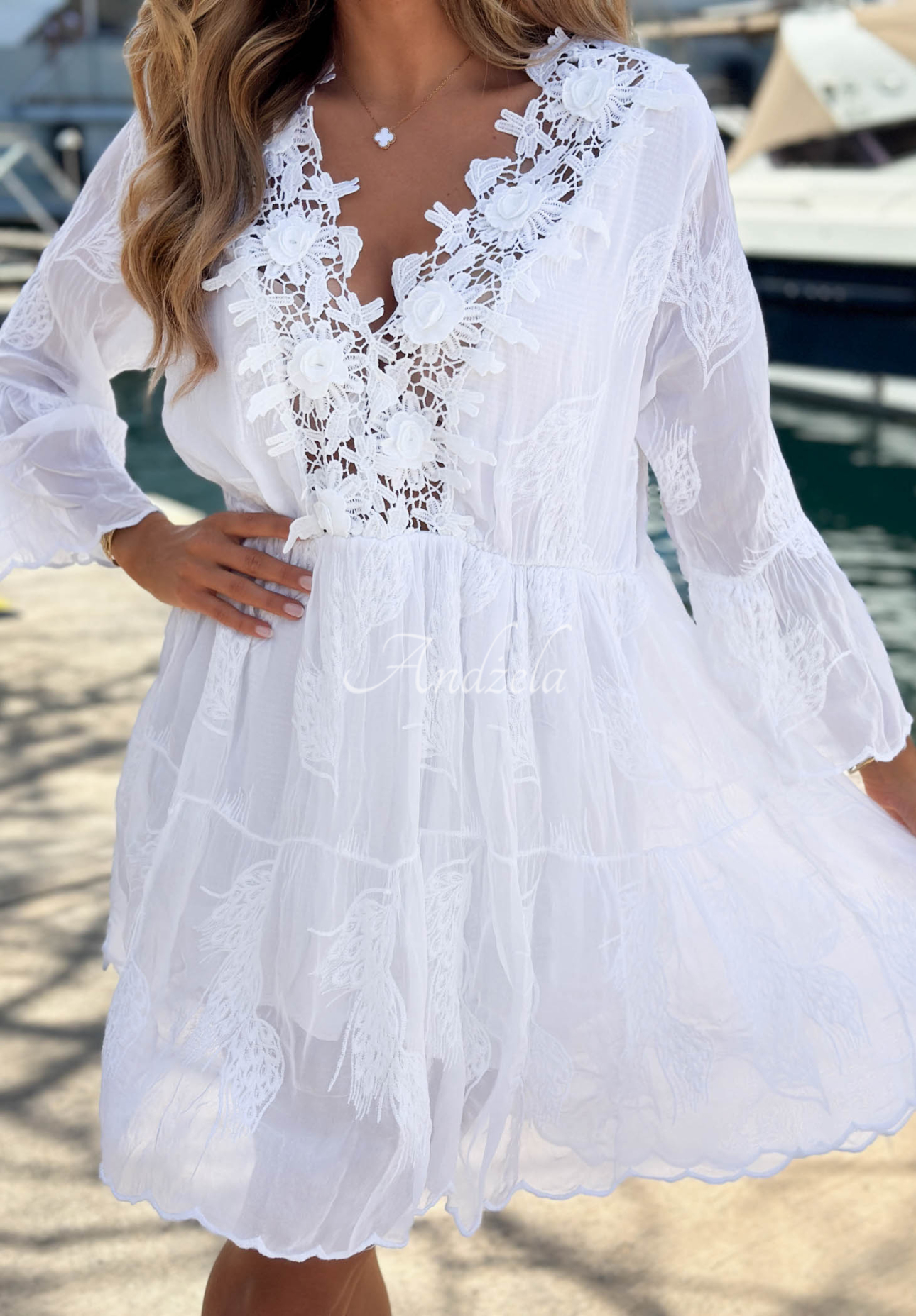 Vyšívané boho šaty s krajkou z viskózy Summer Lady Bílá