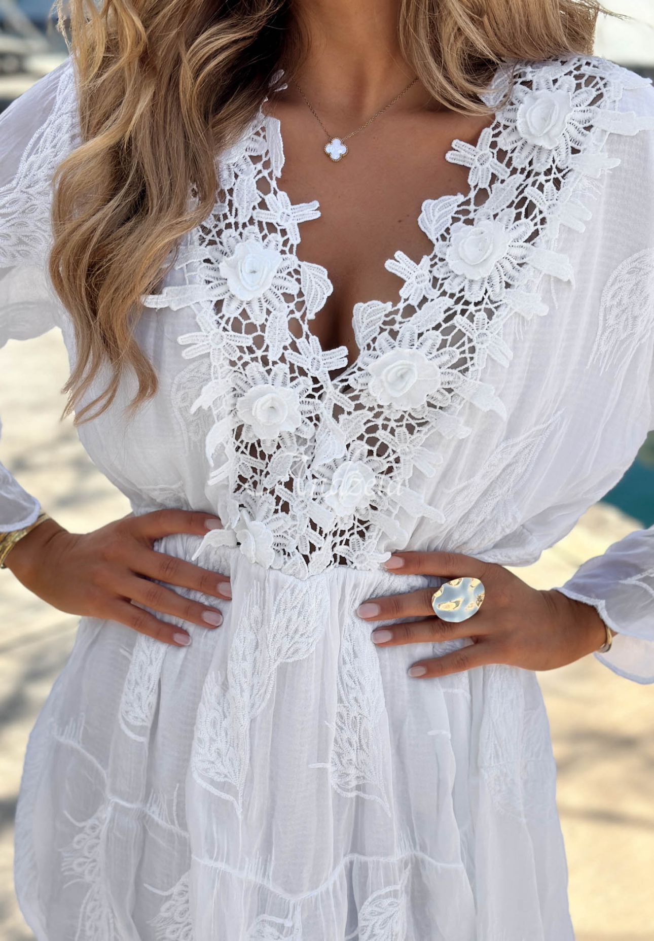 Vyšívané boho šaty s krajkou z viskózy Summer Lady Bílá