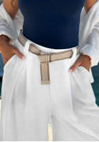 materiálové Kalhoty wide leg z paskiem Summer Aura pistáciové