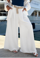 materiálové Kalhoty wide leg z paskiem Summer Aura pistáciové