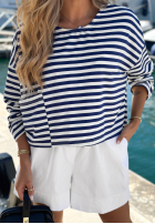 Krátká Mikina w paski z kieszenią Sail Winds biało-granátová