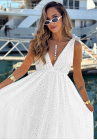 Ażurowa Šaty maxi na ramiączkach boho Sun Essence Bílá