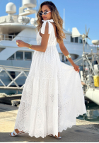 Ażurowa Šaty maxi na ramiączkach boho Sun Essence Bílá