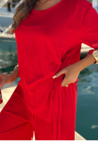Souprava wiązana Halenka i Kalhoty wide leg Elite Holiday červený