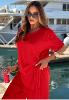 Souprava wiązana Halenka i Kalhoty wide leg Elite Holiday červený