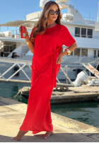 Viskózová souprava vázaná halenka a kalhoty wide leg Elite Holiday červený