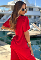 Souprava wiązana Halenka i Kalhoty wide leg Elite Holiday červený