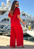 Souprava wiązana Halenka i Kalhoty wide leg Elite Holiday červený