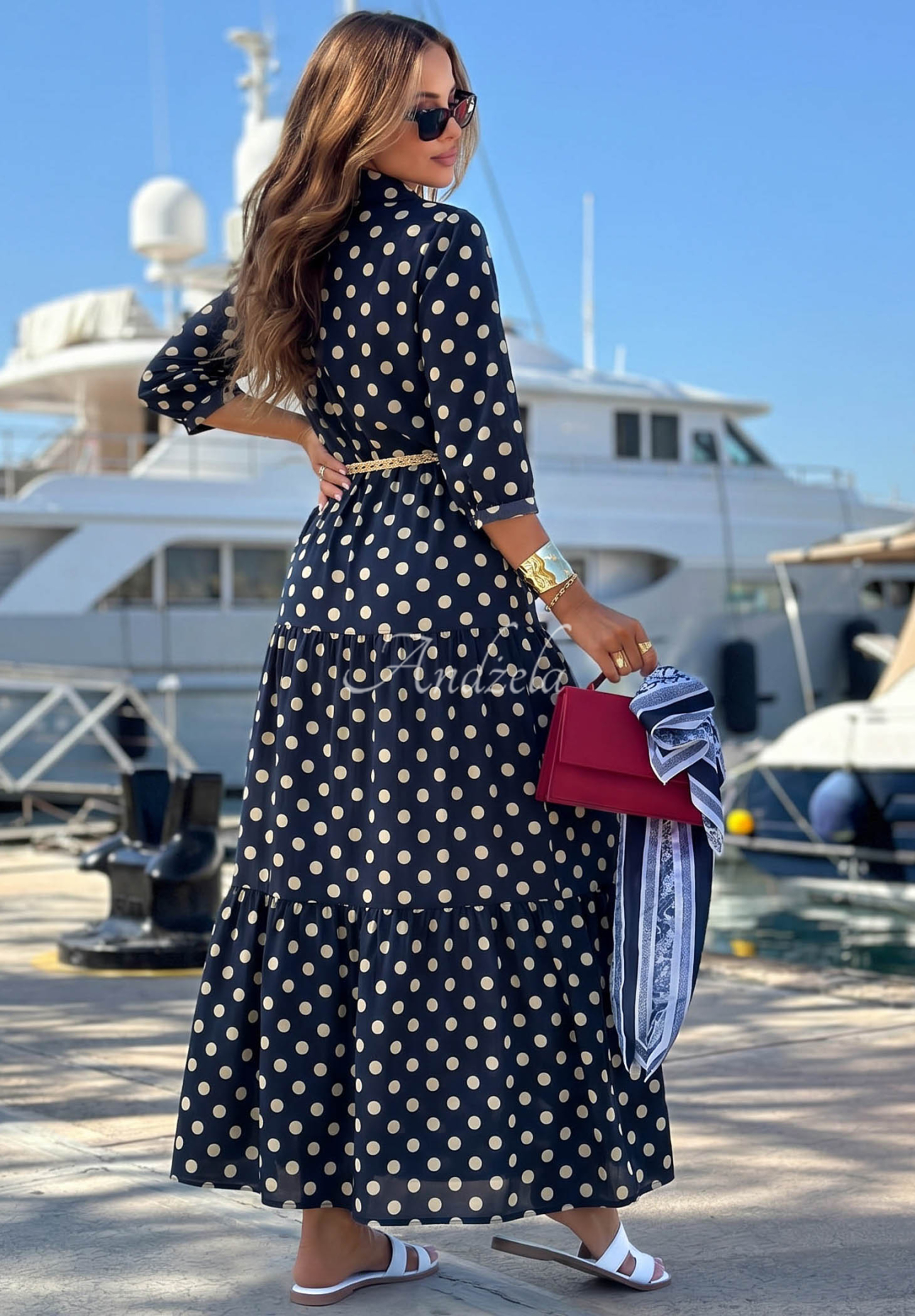 Košilové šaty s puntíky z bavlny Summer Dots granátová