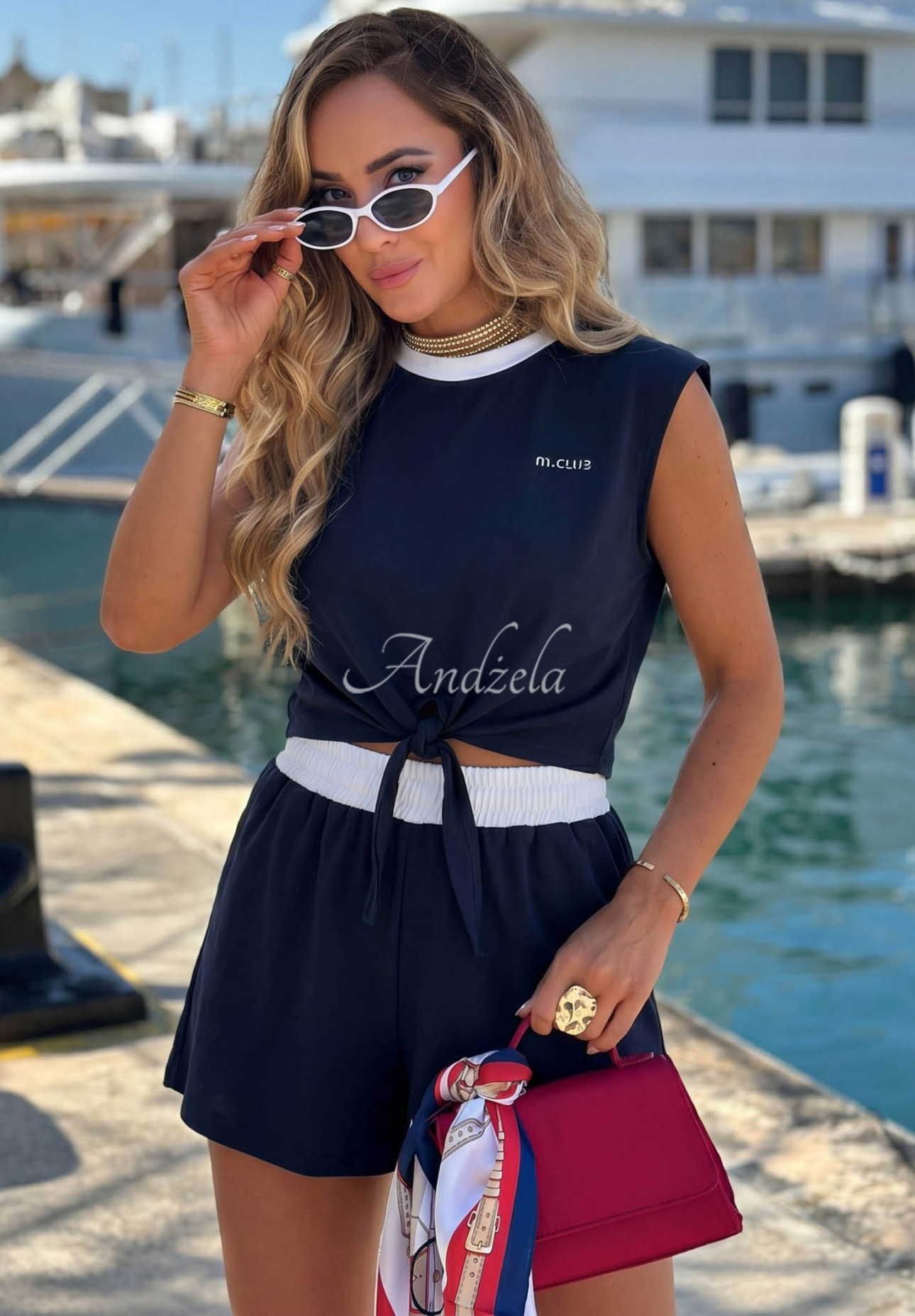Bavlněná halenka s vázáním Marina Club granátová