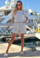 Bawełniany Souprava Halenka i Kraťasy w paski Sunny Stripes Set biało-granátový