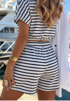 Bawełniany Souprava Halenka i Kraťasy w paski Sunny Stripes Set biało-granátový