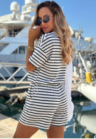 Bawełniany Souprava Halenka i Kraťasy w paski Sunny Stripes Set biało-granátový