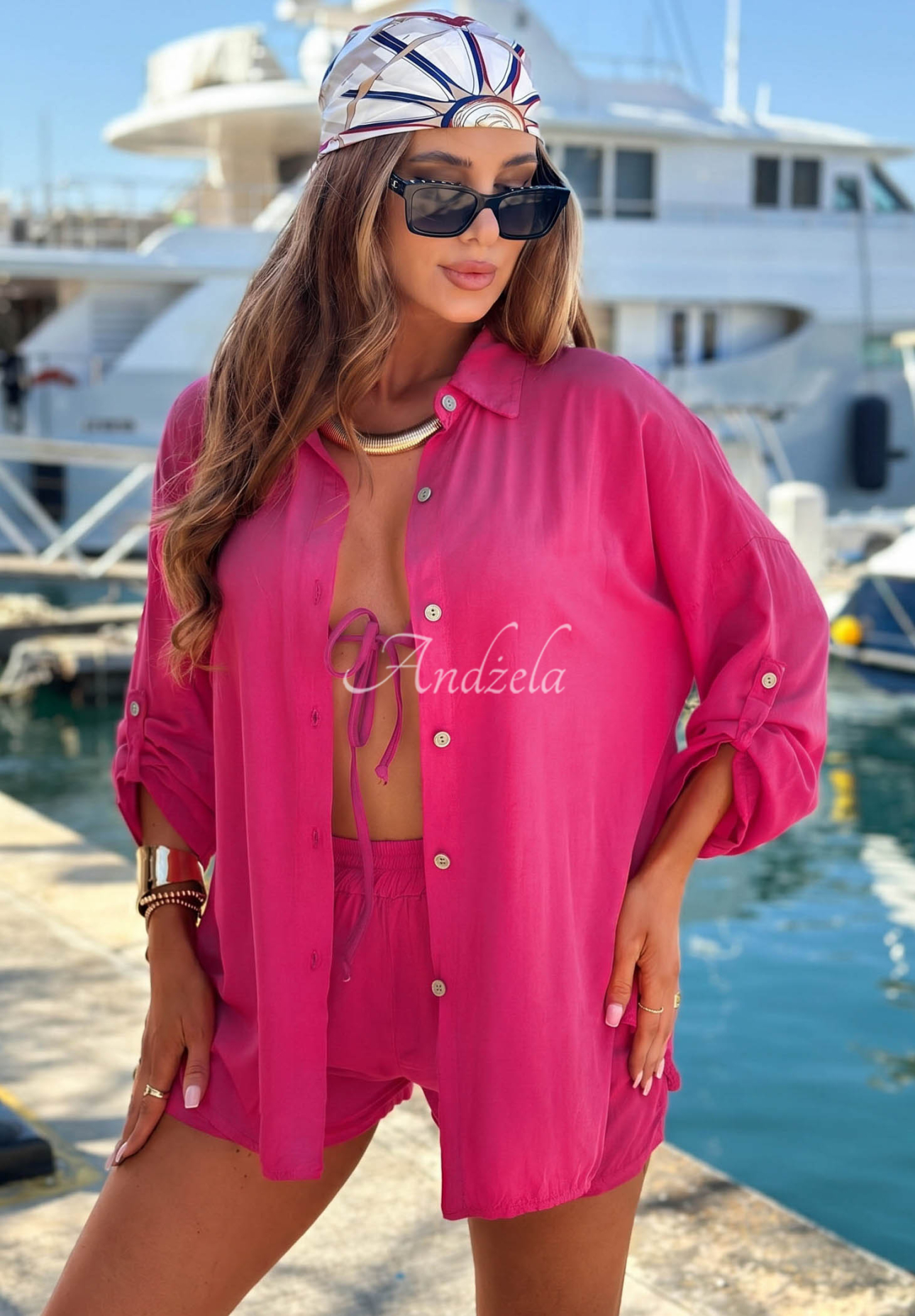 Viskózová souprava košile a krátké šortky Summer Essence fuchsiový