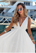 Ażurowa Šaty maxi na ramiączkach boho Sun Essence Bílá