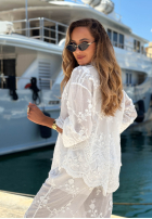Haftowany Souprava bawełniana Košile i Kalhoty boho Capri Holiday Bílá
