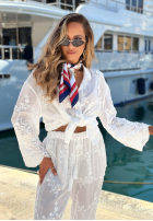 Haftowany Souprava bawełniana Košile i Kalhoty boho Capri Holiday Bílá