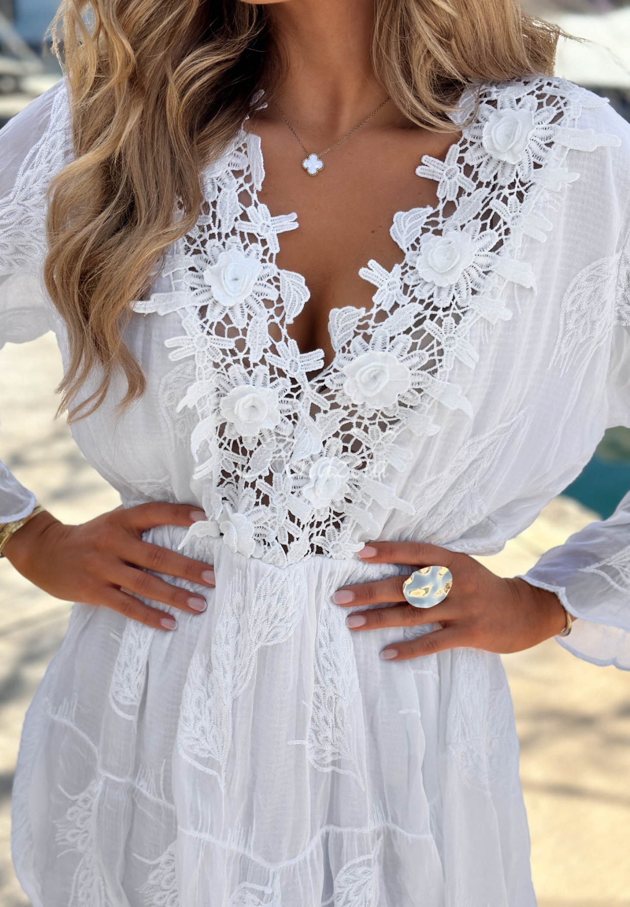 Vyšívané boho šaty s krajkou z viskózy Summer Lady Bílá